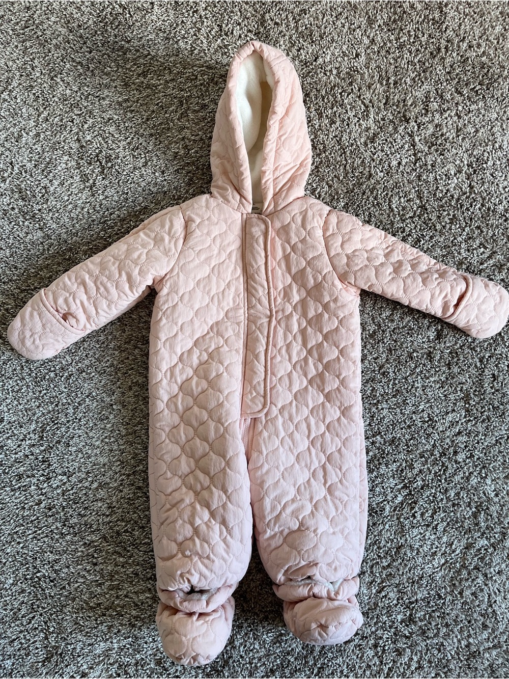 12 month old pink snowsuit first impressions